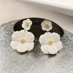 Gold Plated Acrylic Flower Dangle Earrings